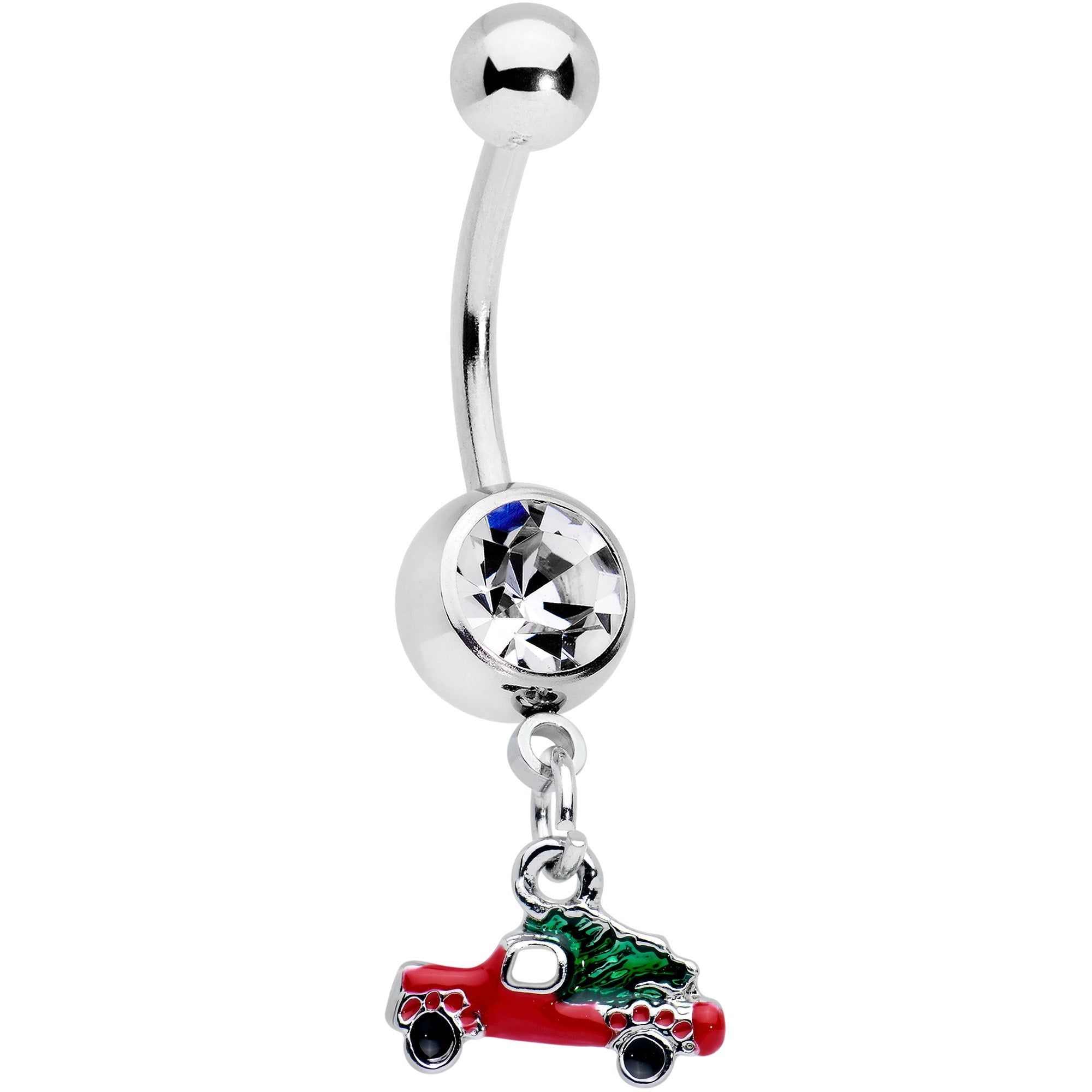 BodyCandy Clear Gem Christmas Tree in a Truck Dangle Belly Ring — main product shot