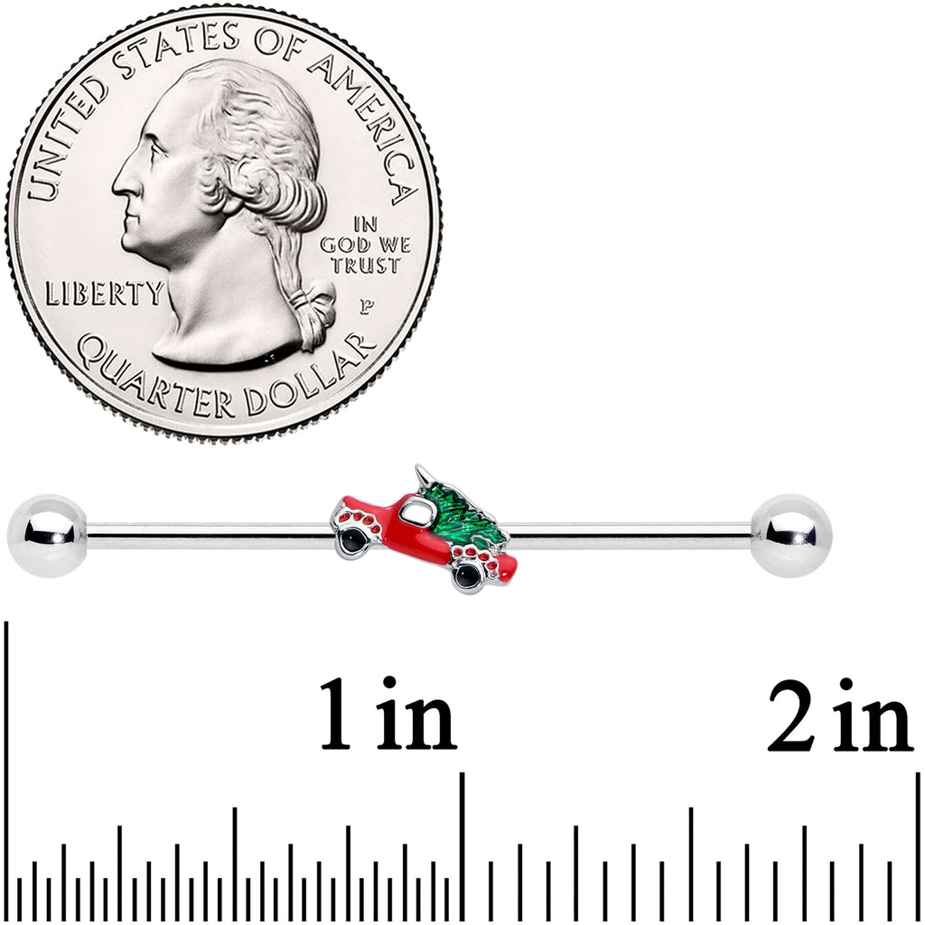 BodyCandy 14G Christmas Tree in a Truck Industrial Barbell 38mm — detail close-up