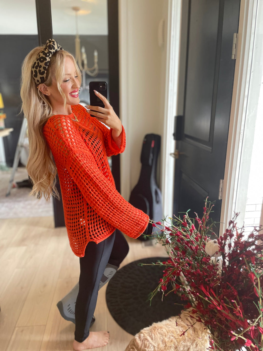Pretty Little Patriot Pretty Little Patriot Orange Open Knit Sweater — detail shot 6