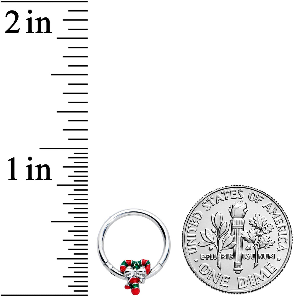 BodyCandy 16G 3/8 Pair of Christmas Candy Canes Hinged Segment Ring — lifestyle context