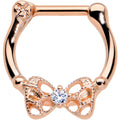 BodyCandy 16G 3/8 Clear CZ Gem Rose Gold Hue Openwork Bow Cartilage Clicker — main product shot