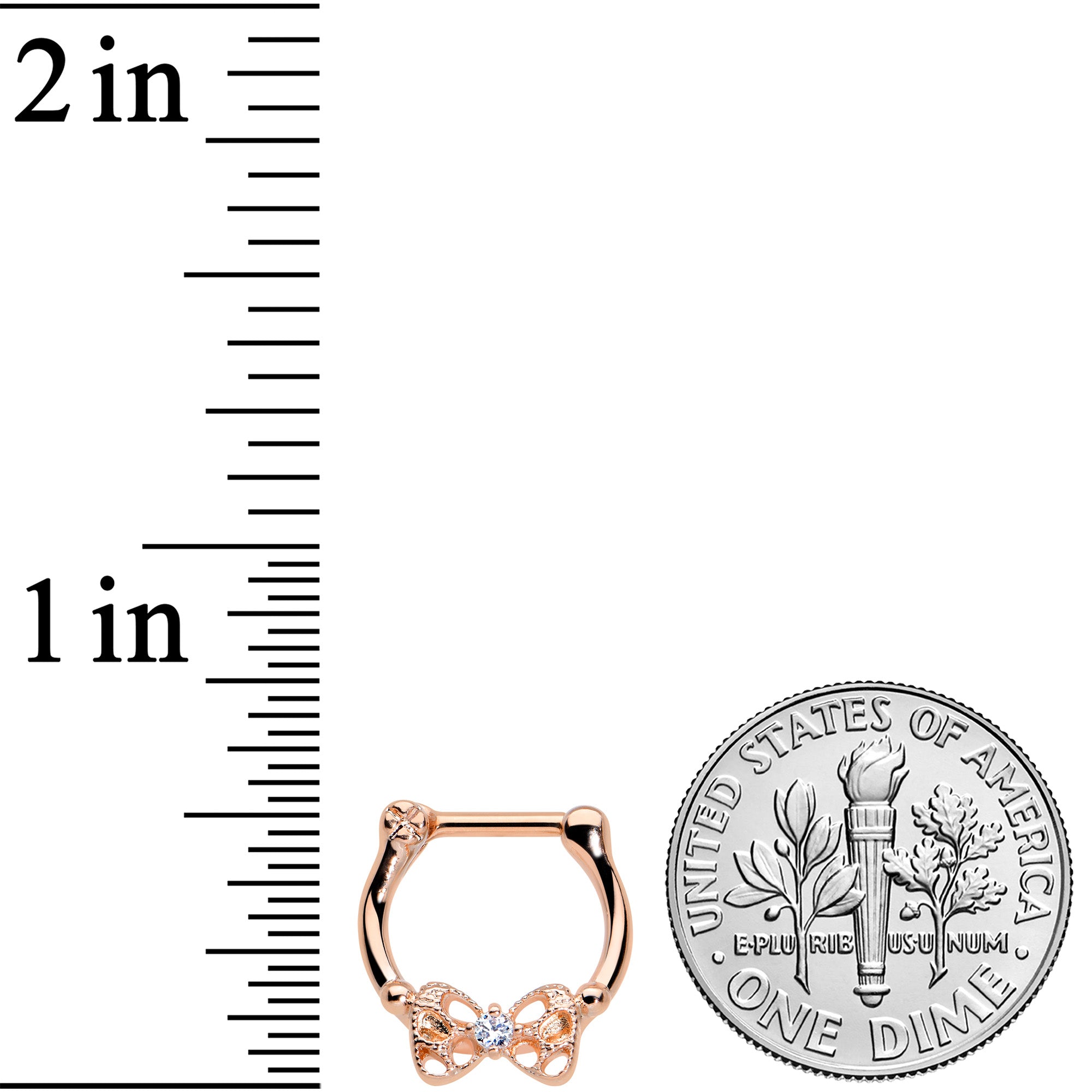 BodyCandy 16G 3/8 Clear CZ Gem Rose Gold Hue Openwork Bow Cartilage Clicker — lifestyle context