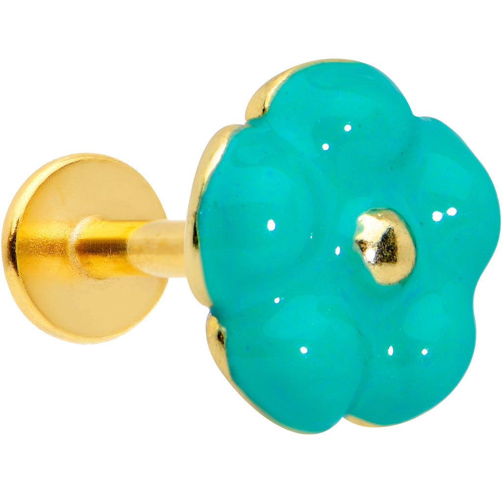 BodyCandy 16G 1/4 Gold Tone Little Green Flower Labret Monroe Tragus — main product shot
