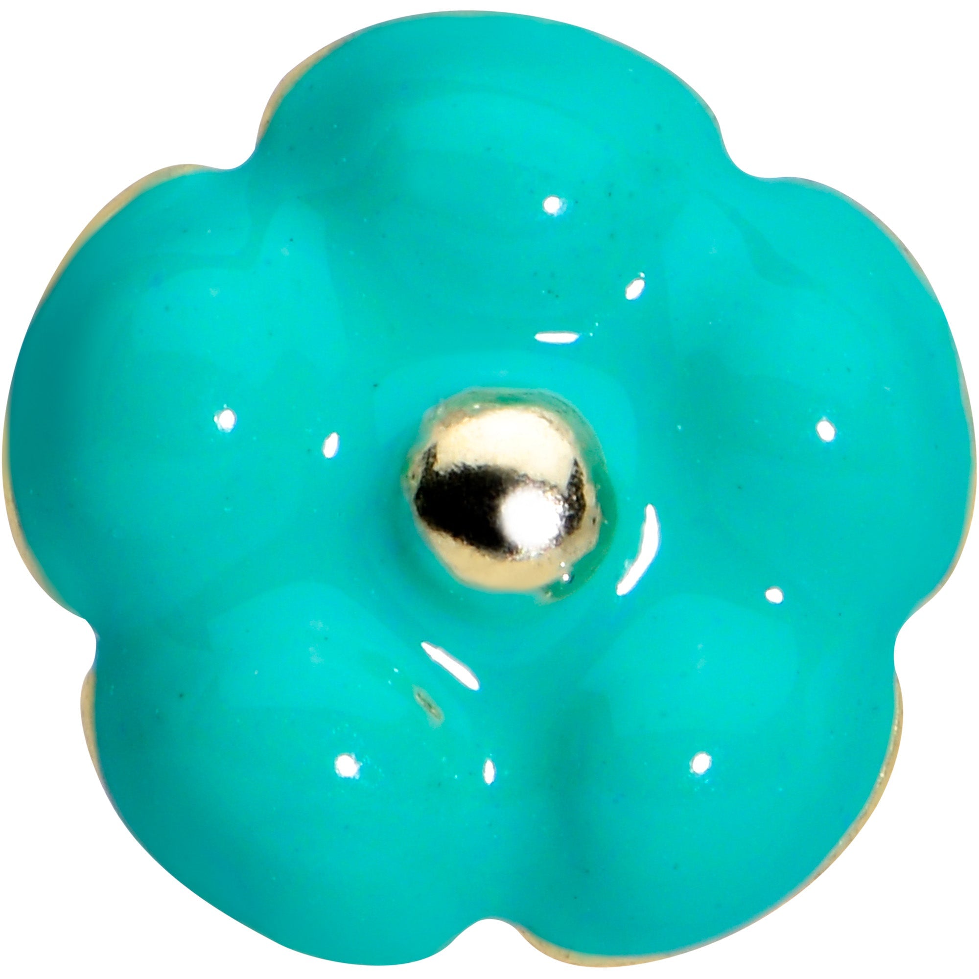 BodyCandy 16G 1/4 Gold Tone Little Green Flower Labret Monroe Tragus — detail close-up