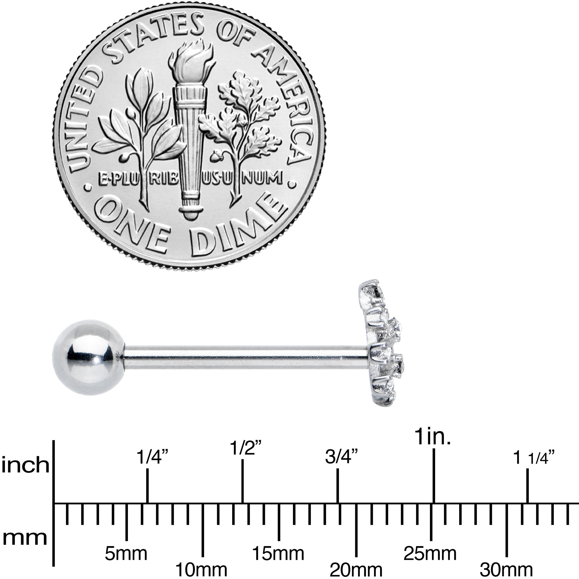BodyCandy Clear Gem Constellation Barbell Tongue Ring — side view