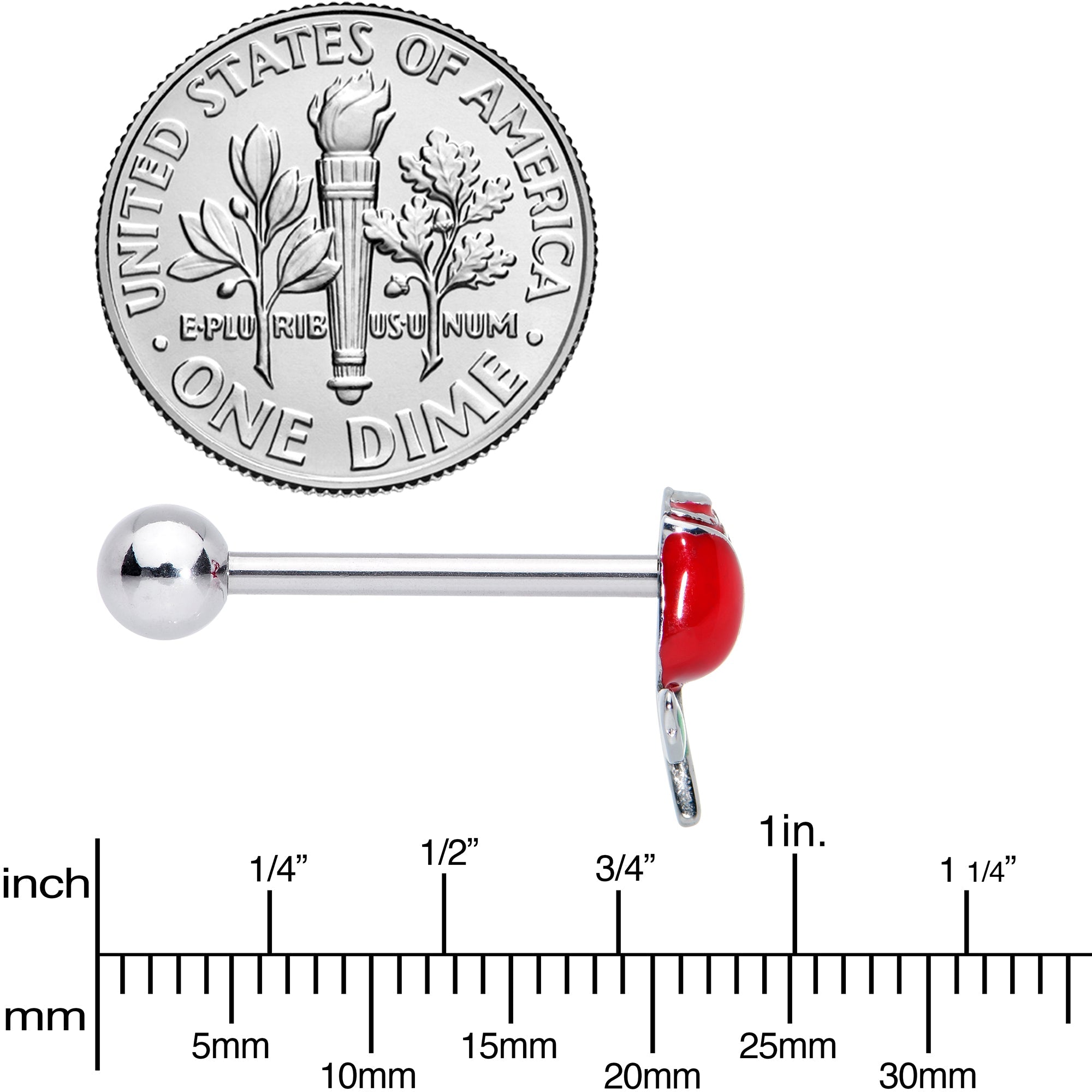 BodyCandy Roses Are Red Valentines Day Barbell Tongue Ring — side view