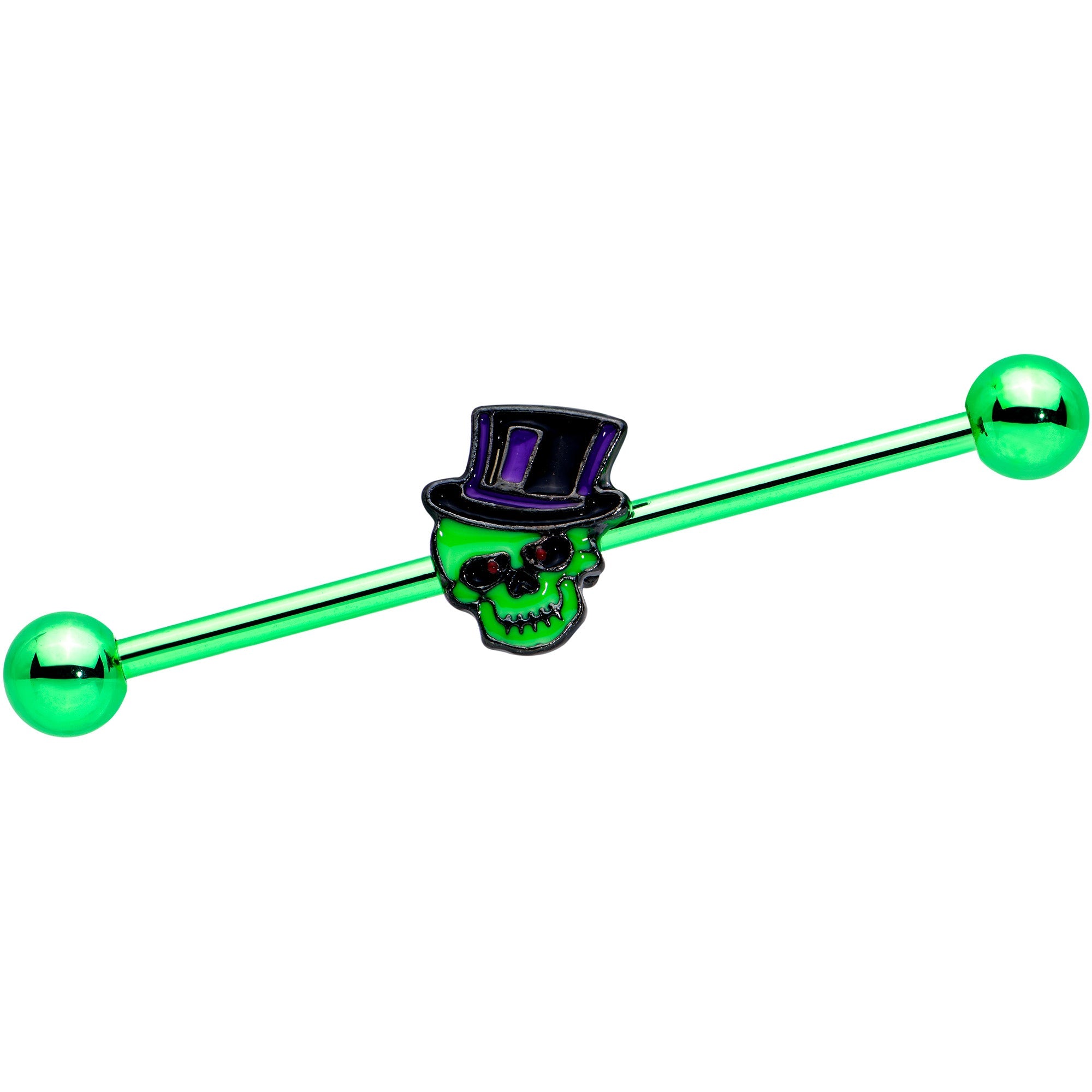 BodyCandy 14G Green Top Hat Skull Halloween Industrial Barbell 38mm — main product shot