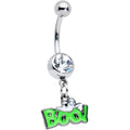 BodyCandy Clear Gem Green Boo Ghost Halloween Dangle Belly Ring — main product shot