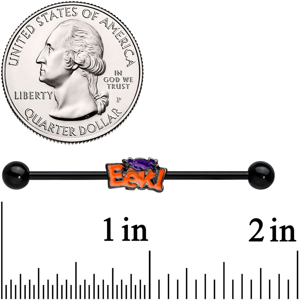 BodyCandy 14G Black Eek Purple Spider Halloween Industrial Barbell 38mm — detail close-up