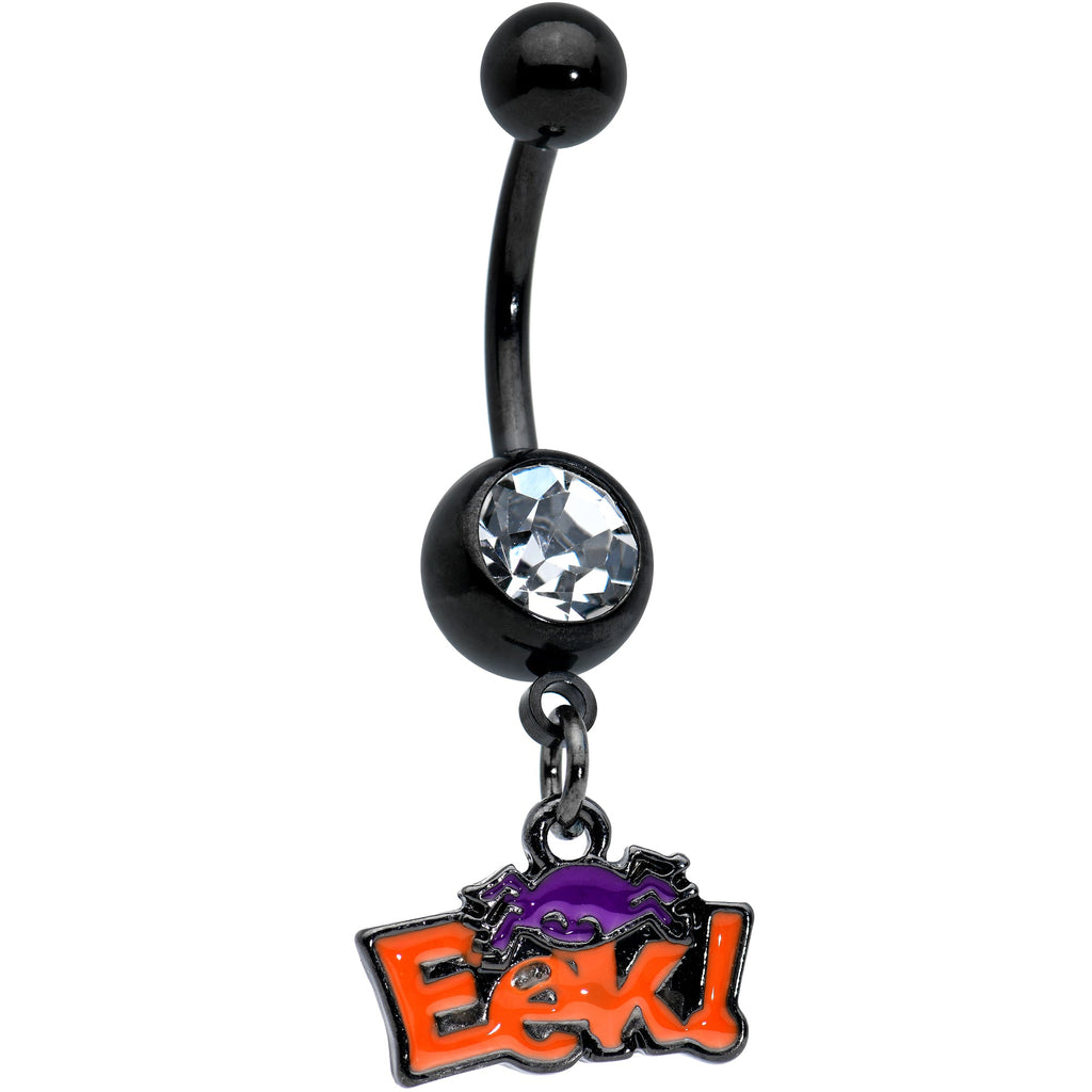 BodyCandy Clear Gem Black Eek Purple Spider Halloween Dangle Belly Ring — main product shot