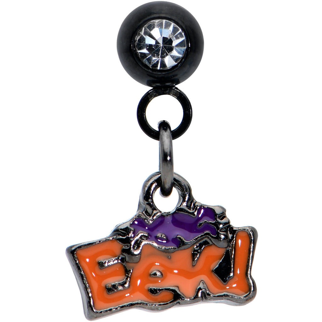 BodyCandy 16G 1/4 Clear Gem Black Eek Spider Dangle Cartilage Earring — detail close-up
