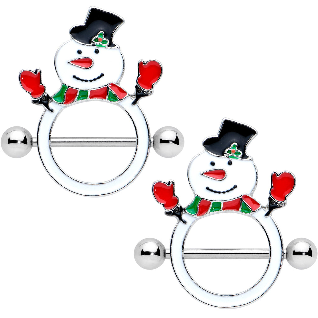 BodyCandy 14G 9/16 Dapper Holiday Snowman Christmas Nipple Shield Set — main product shot