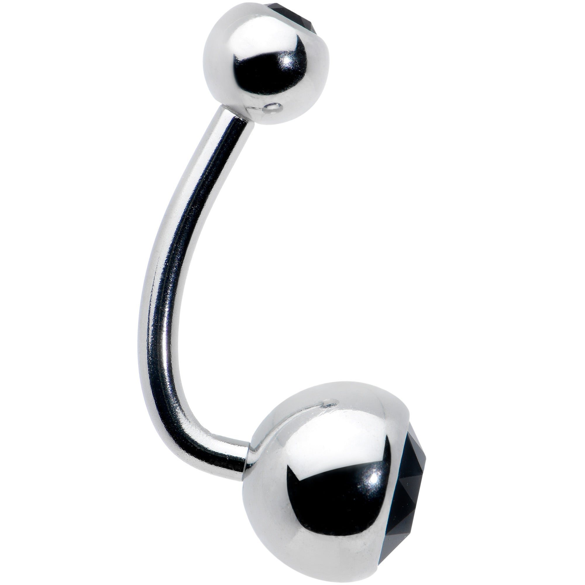 BodyCandy Black Gem J Curve Belly Ring — detail close-up