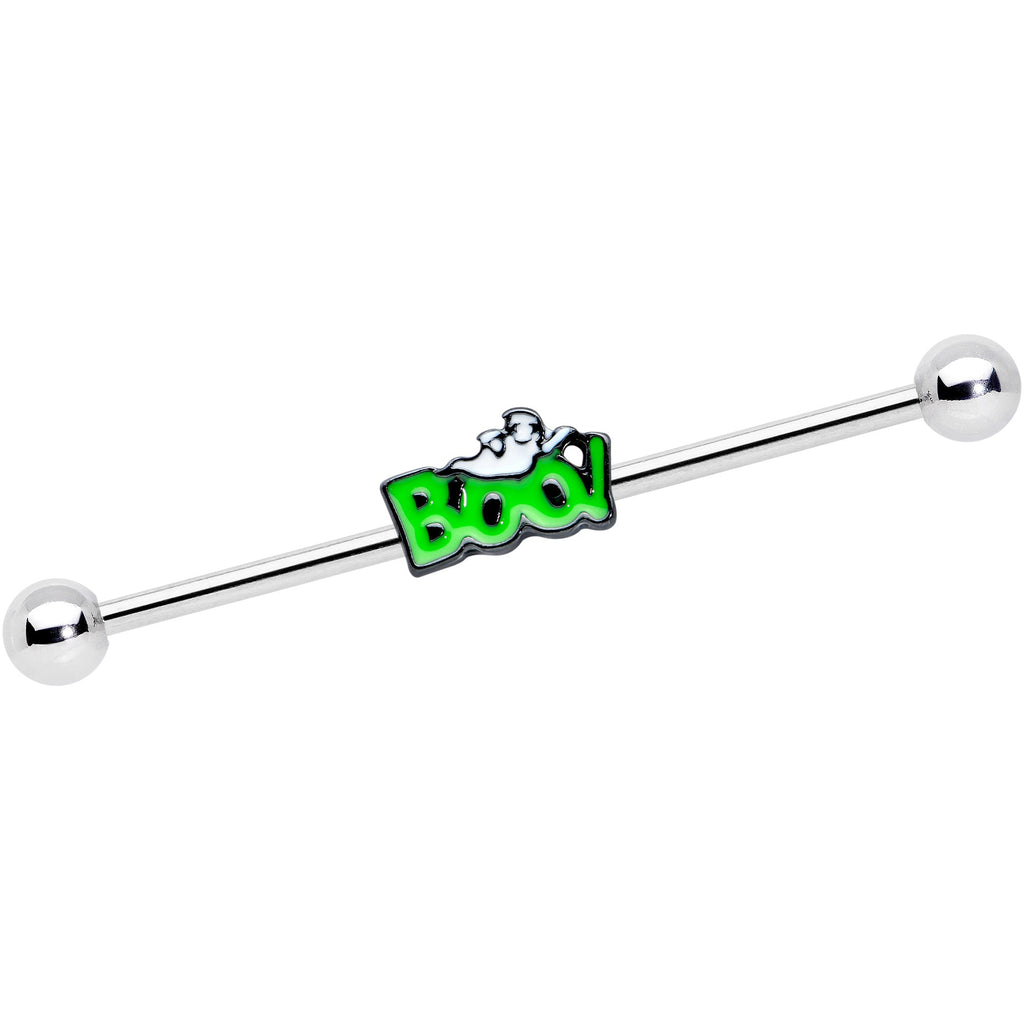 BodyCandy 14G Green Boo Smile Ghost Halloween Industrial Barbell 38mm — main product shot