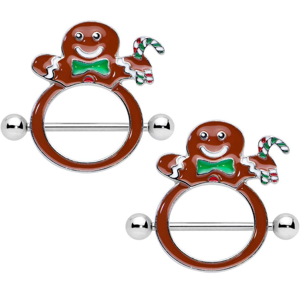 BodyCandy 14G 11/16 Festive Gingerbread Man Christmas Nipple Shield Set — main product shot