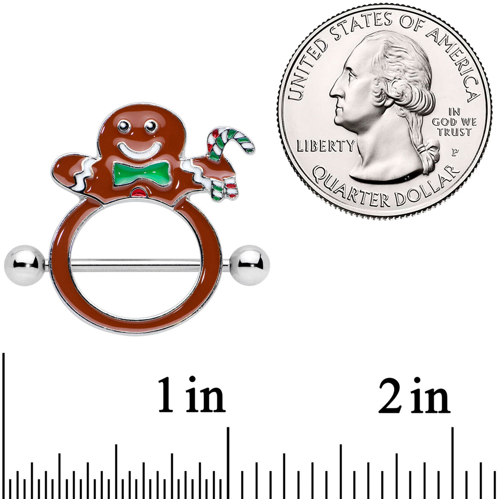 BodyCandy 14G 11/16 Festive Gingerbread Man Christmas Nipple Shield Set — detail close-up