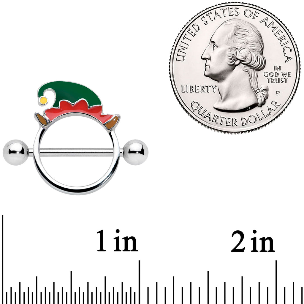 BodyCandy 14G 9/16 Holiday Elf Hat Christmas Nipple Shield Set — detail close-up