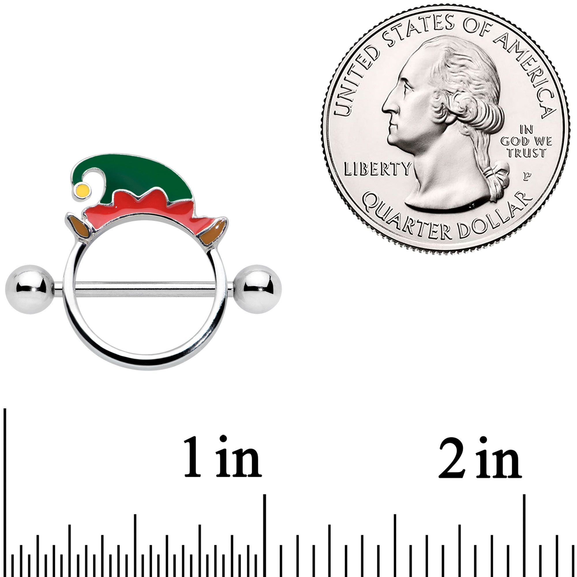 BodyCandy 14G 9/16 Holiday Elf Hat Christmas Nipple Shield Set — detail close-up