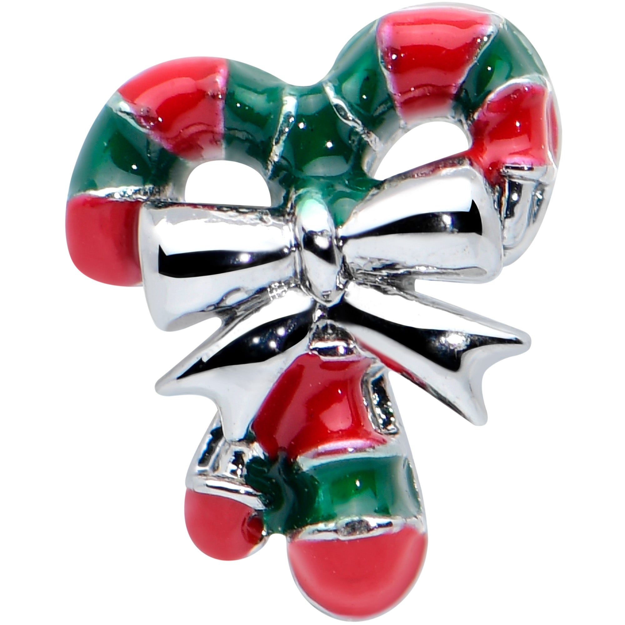 BodyCandy 16G 5/16 Pair of Candy Canes Christmas Labret Monroe Tragus — detail close-up
