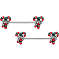 BodyCandy 14G 9/16 Pair of Candy Canes Christmas Barbell Nipple Ring Set — main product shot