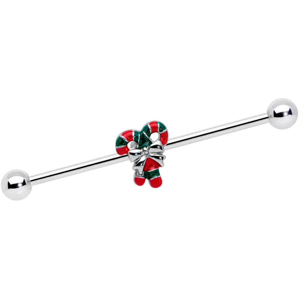BodyCandy 14G Pair of Candy Canes Christmas Industrial Barbell 38mm — main product shot