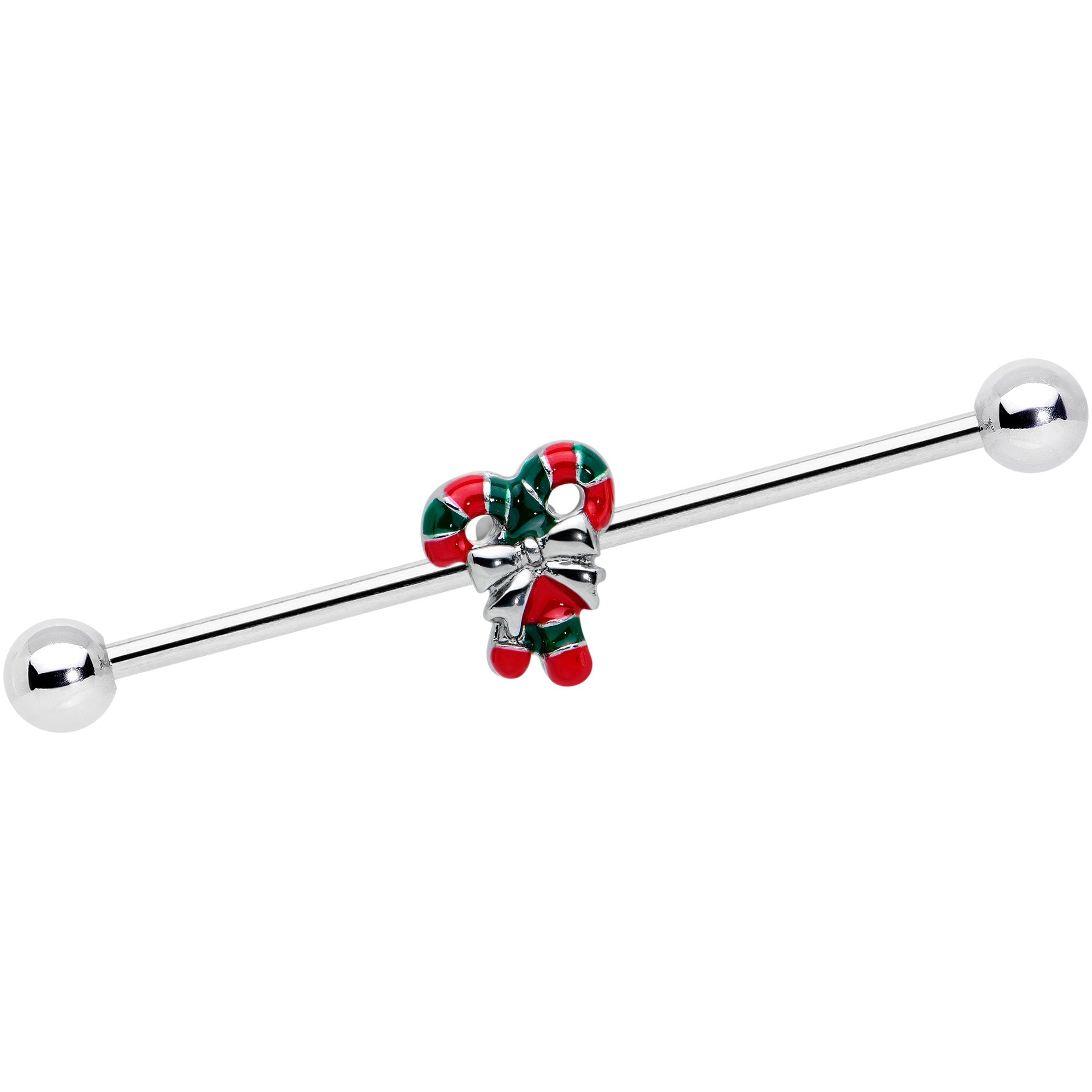 BodyCandy 14G Pair of Candy Canes Christmas Industrial Barbell 38mm — main product shot