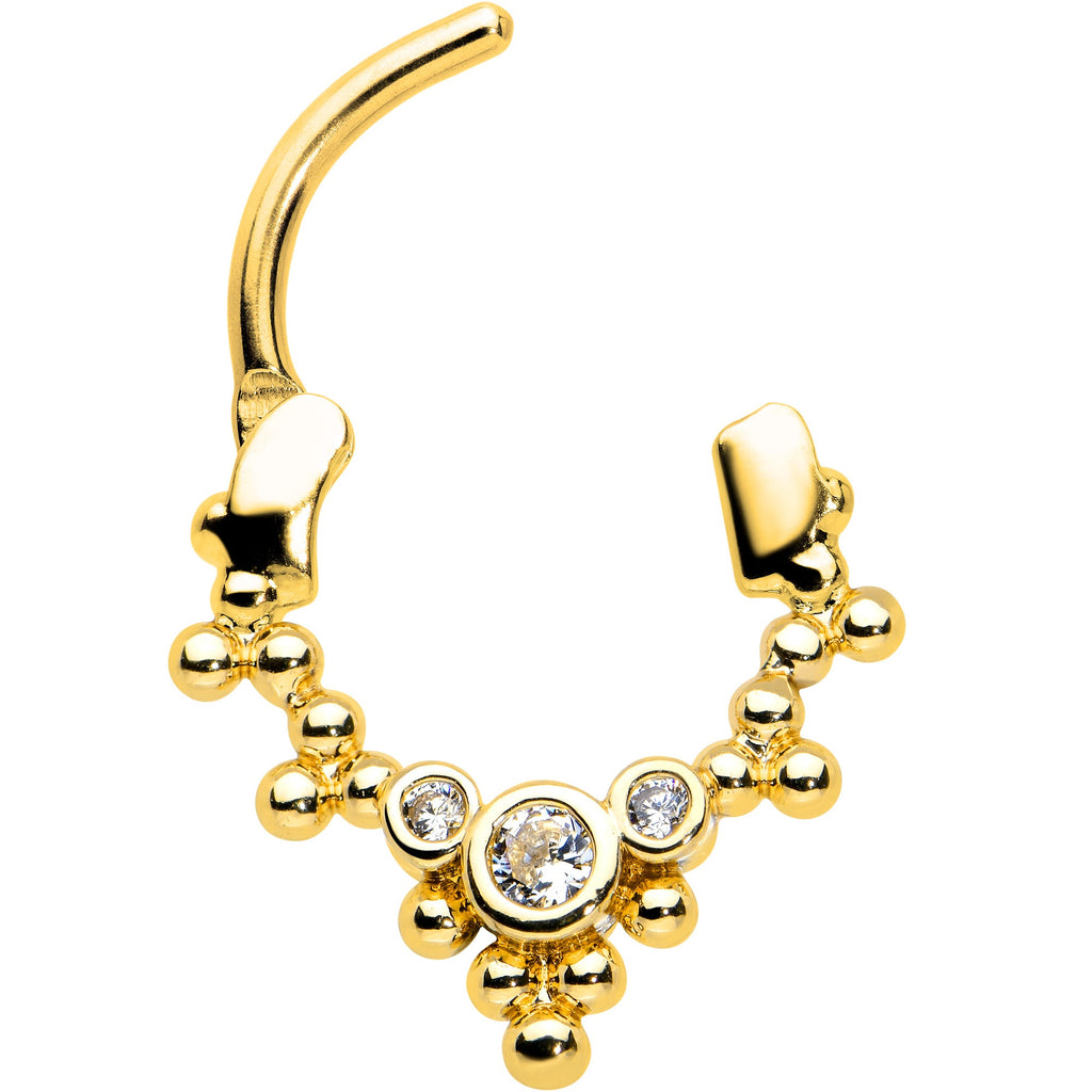 BodyCandy 16G 5/16 Clear CZ Gem Gold Tone Princess Cartilage Clicker — detail close-up