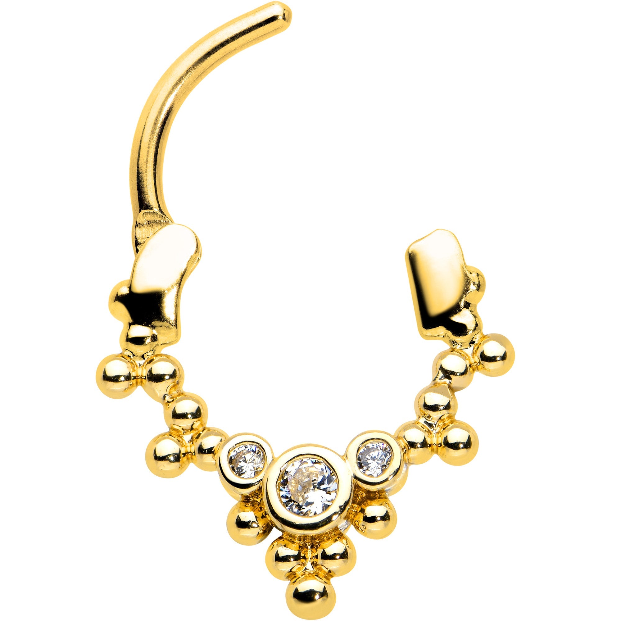 BodyCandy 16G 5/16 Clear CZ Gem Gold Tone Princess Cartilage Clicker — detail close-up