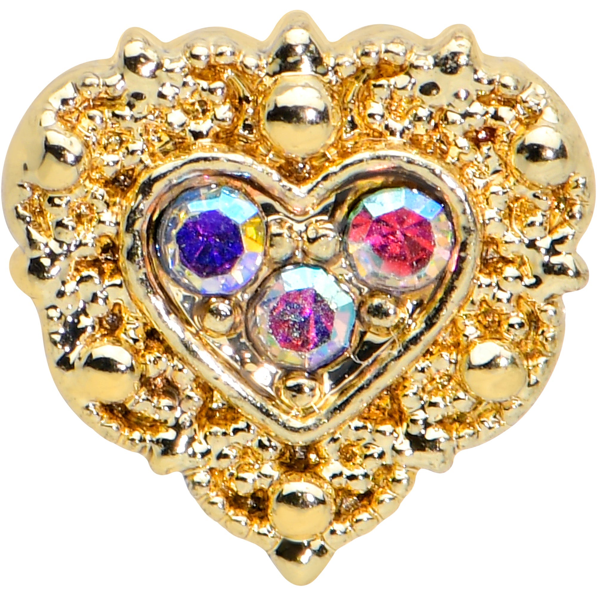 BodyCandy 16G 1/4 Aurora Gem Gold Tone Baroque Heart Cartilage Tragus — detail close-up