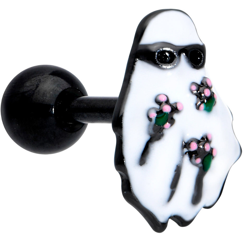 BodyCandy 16G 1/4 Black Hipster Ghost Halloween Tragus Cartilage Earring — main product shot