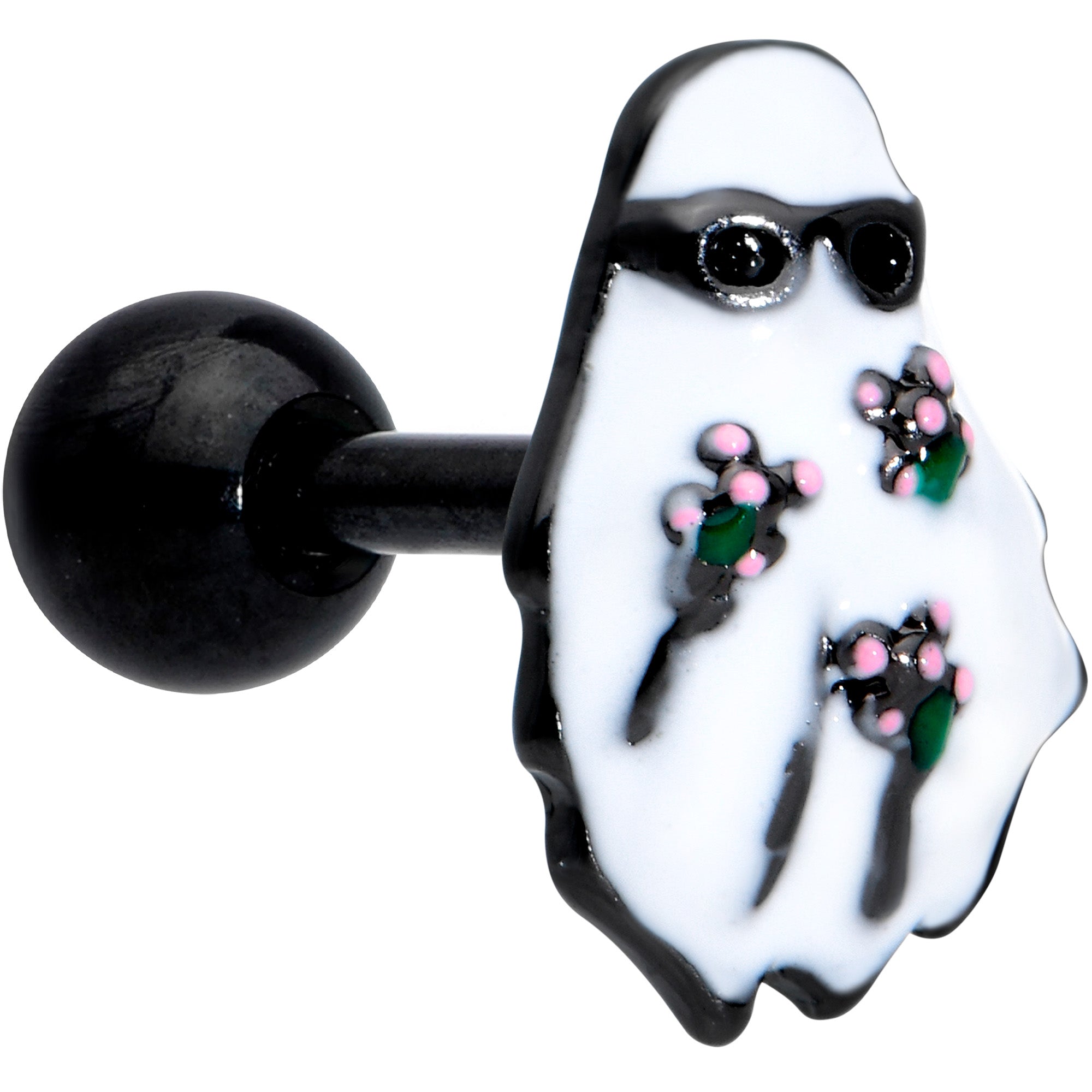 BodyCandy 16G 1/4 Black Hipster Ghost Halloween Tragus Cartilage Earring — main product shot