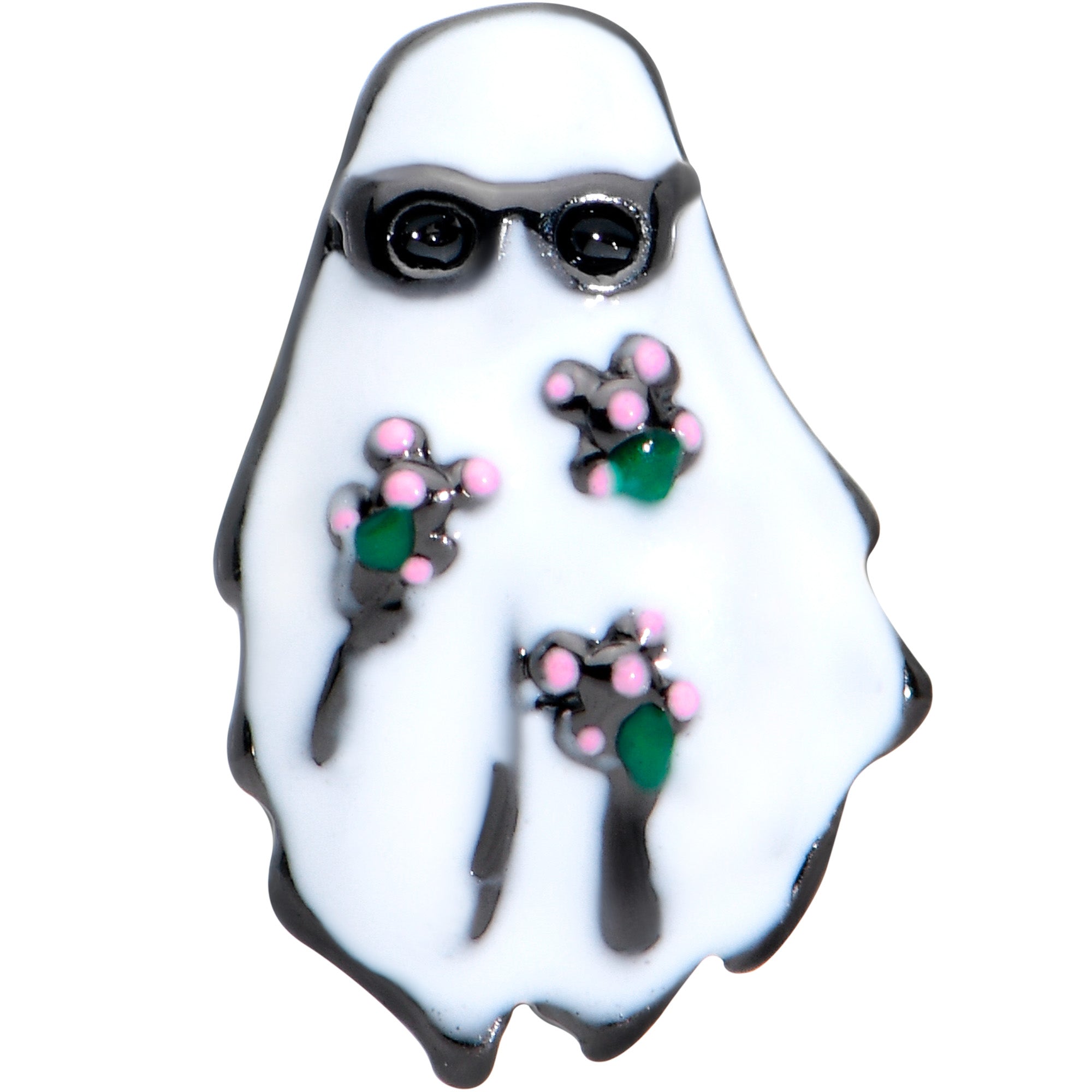 BodyCandy 16G 1/4 Black Hipster Ghost Halloween Tragus Cartilage Earring — detail close-up
