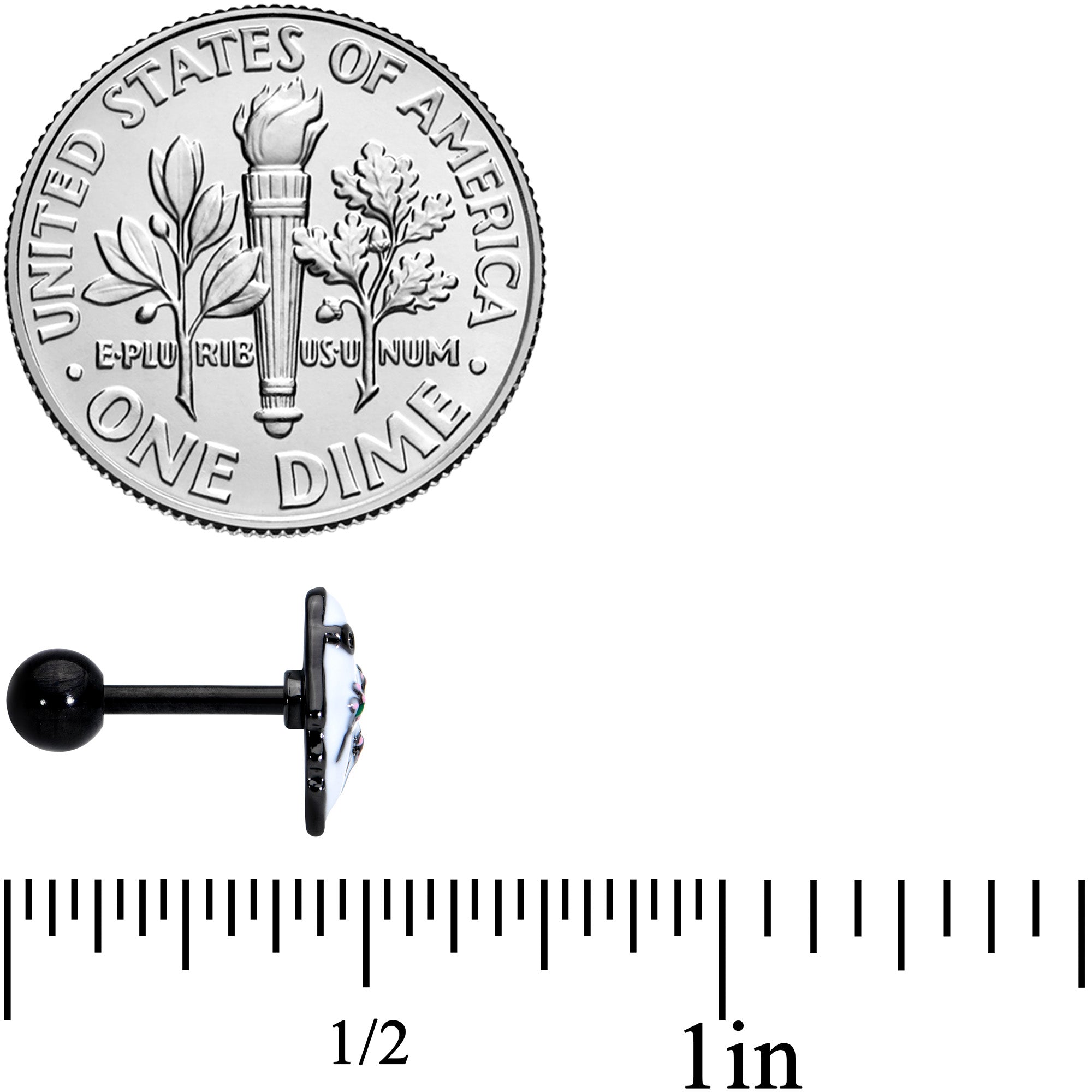 BodyCandy 16G 1/4 Black Hipster Ghost Halloween Tragus Cartilage Earring — side view