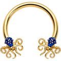 BodyCandy 16G 3/8 Gold Tone Blue Octopus Ends Horseshoe Circular Barbell — main product shot