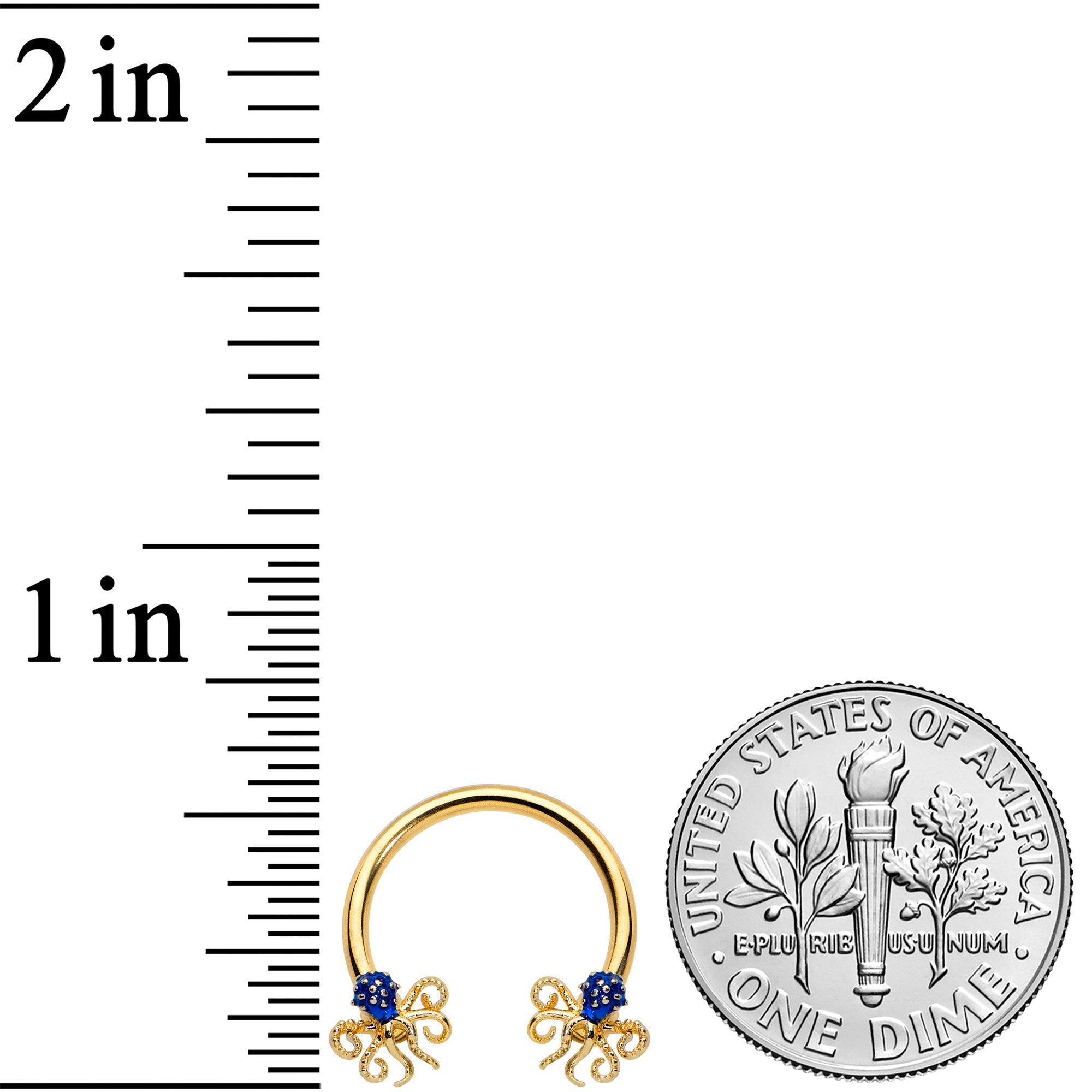 BodyCandy 16G 3/8 Gold Tone Blue Octopus Ends Horseshoe Circular Barbell — lifestyle context