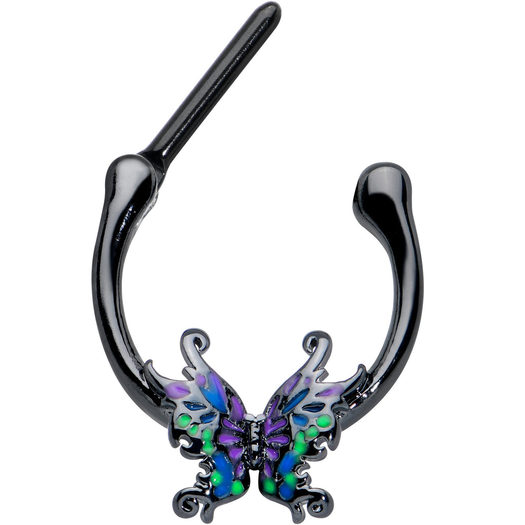 BodyCandy 16G 5/16 Black Fantasy Faerie Wings Cartilage Clicker — detail close-up