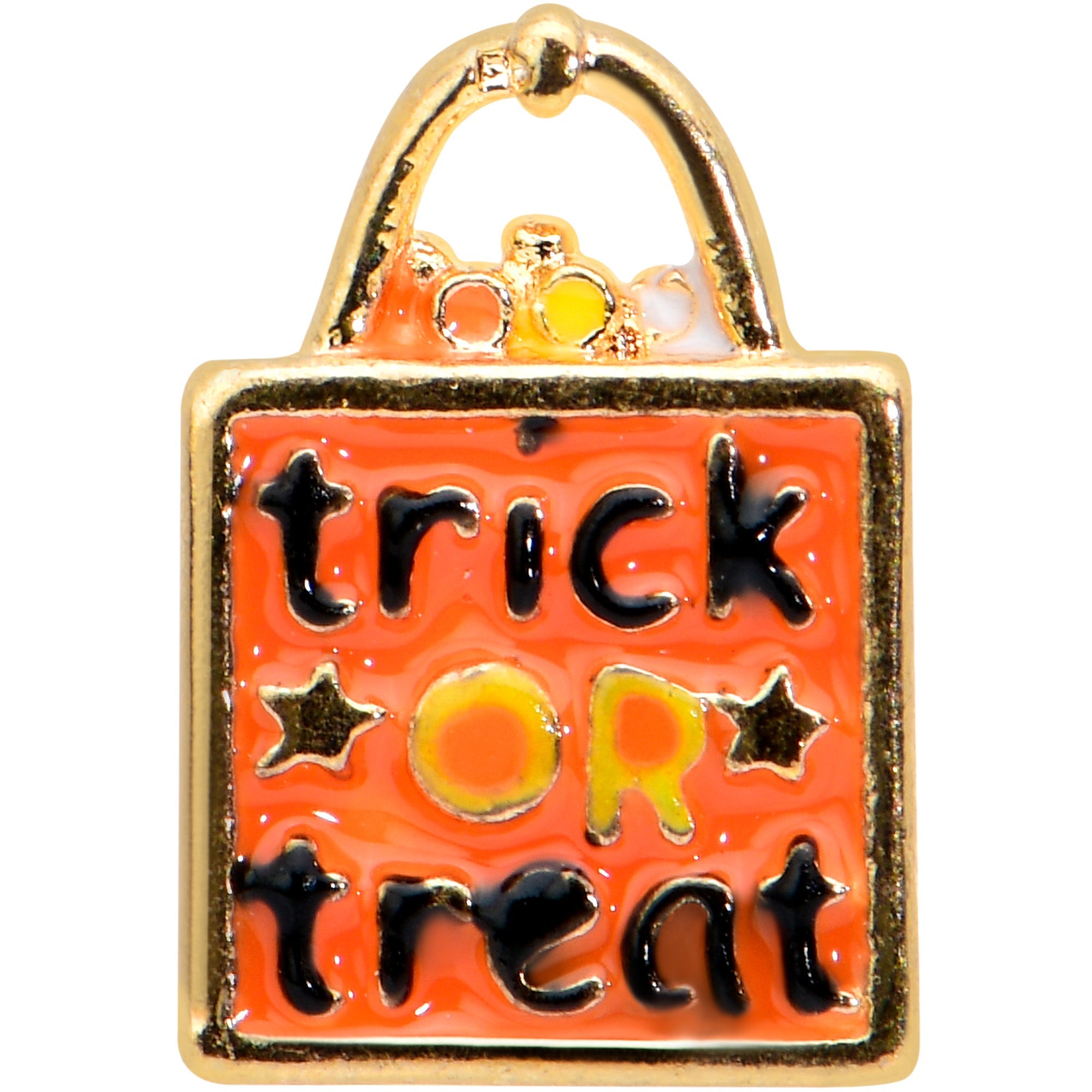 BodyCandy 16G 5/16 Gold Tone Trick or Treat Halloween Labret Monroe Tragus — detail close-up