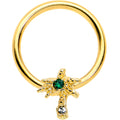 BodyCandy 16G 3/8 Green Gem Gold Tone Texture Palm Tree BCR Captive Ring — main product shot