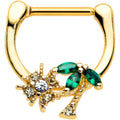 BodyCandy 16G 5/16 Green Gem Gold Tone Sun Palm Tree Cartilage Clicker Ring — main product shot