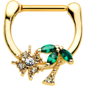 16G 5/16 Green Gem Gold Tone Sun Palm Tree Cartilage Clicker Ring