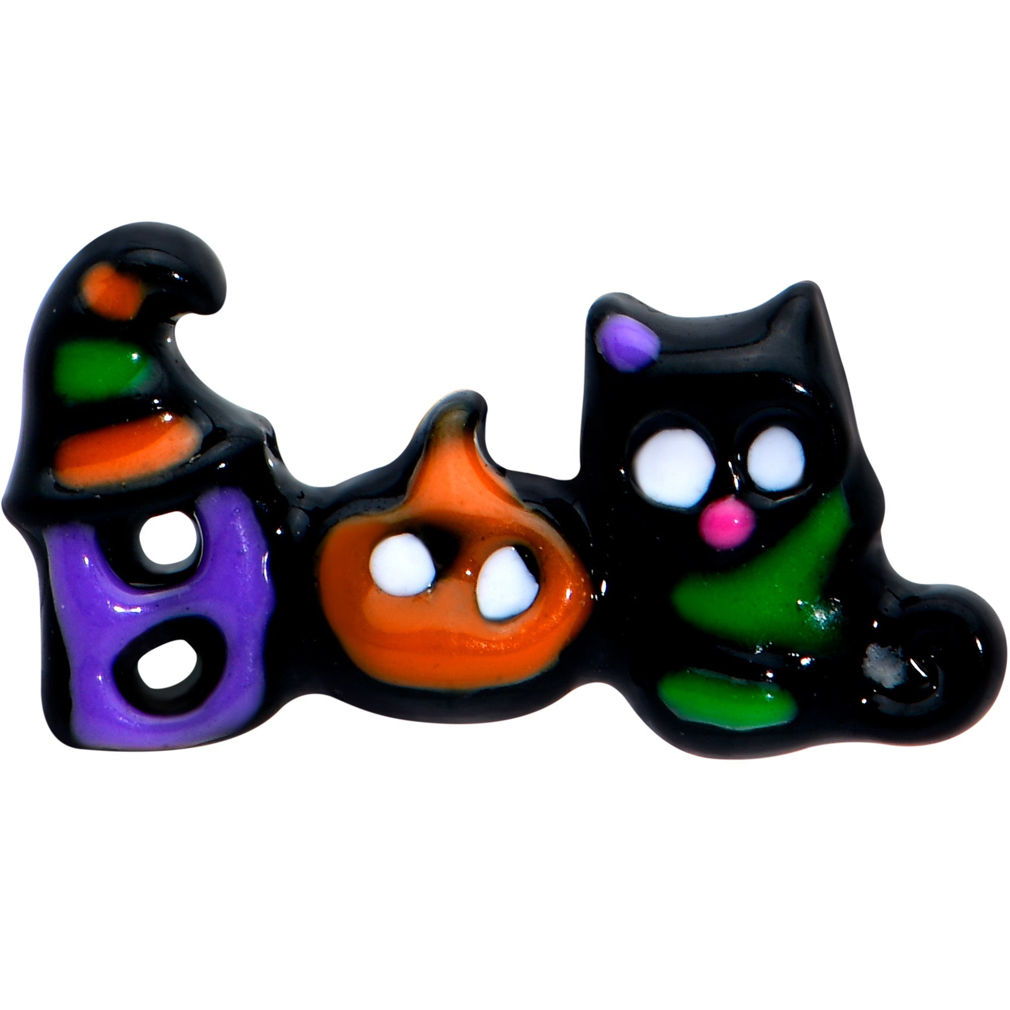 BodyCandy 16G 5/16 Black Boo Party Halloween Labret Monroe Tragus — detail close-up