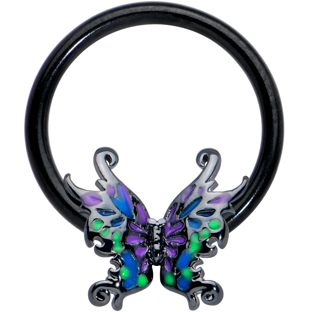 BodyCandy 16G 3/8 Black Fantasy Faerie Wings BCR Captive Ring — main product shot