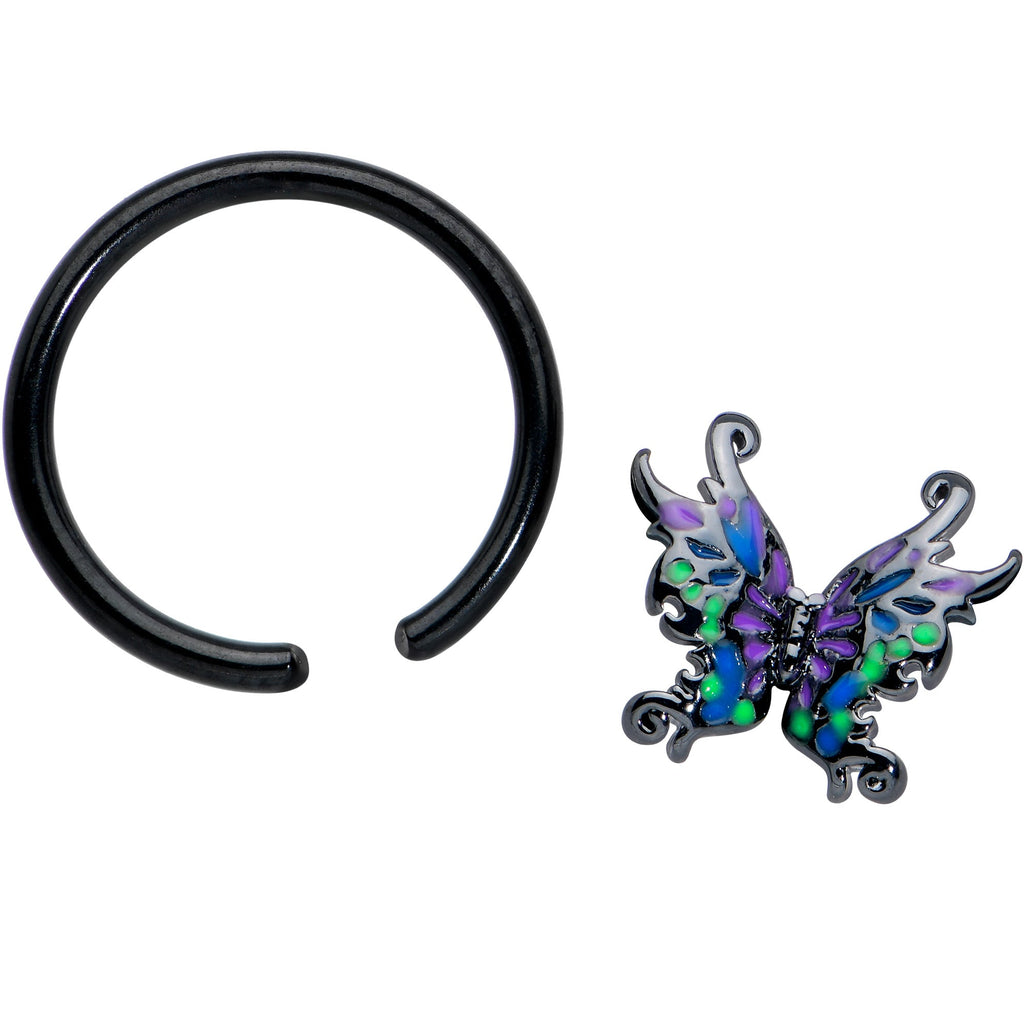 BodyCandy 16G 3/8 Black Fantasy Faerie Wings BCR Captive Ring — detail close-up
