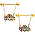 BodyCandy 14G 9/16 Clear Gem Gold Tone Garland Christmas Nipple Ring Set — main product shot
