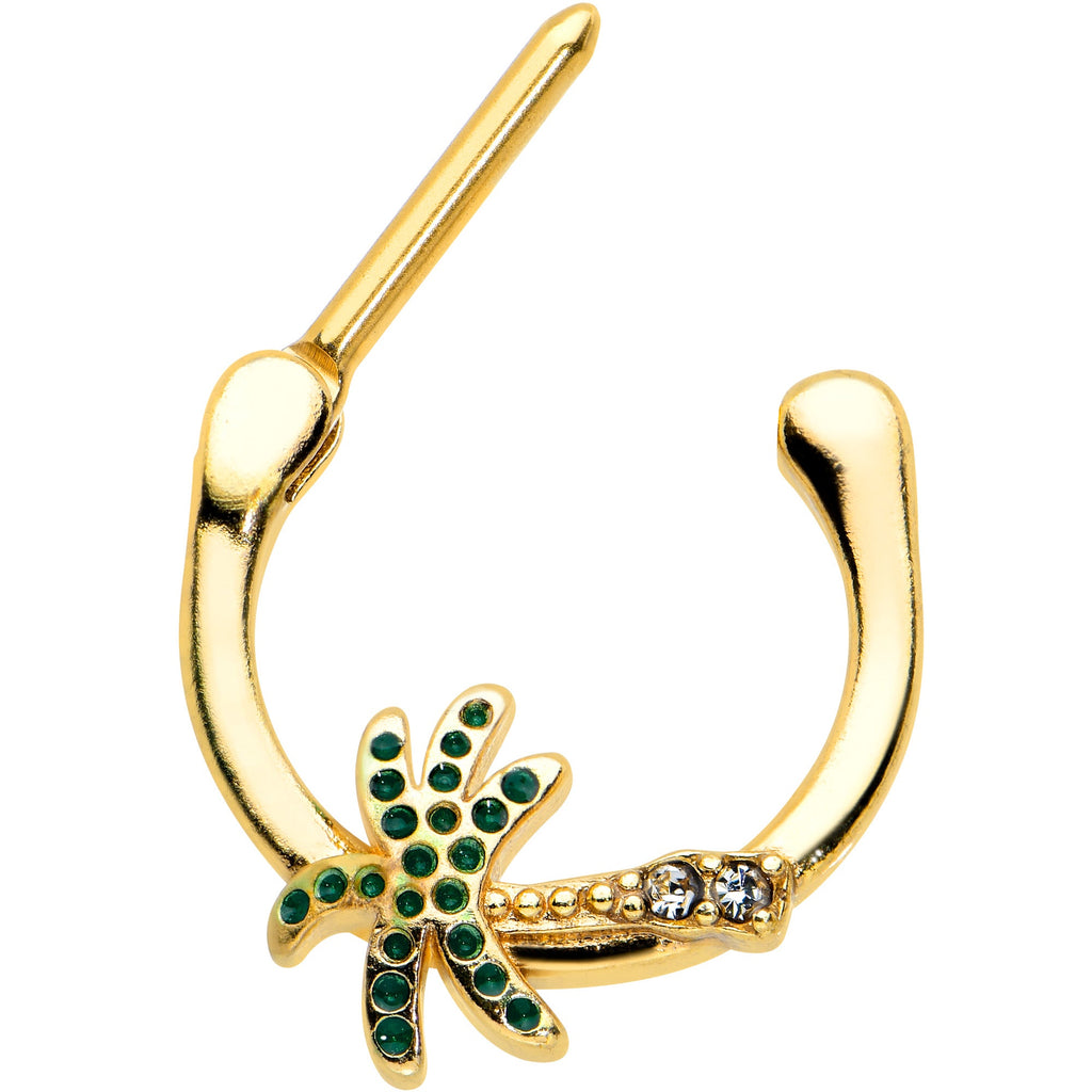 BodyCandy 16G 5/16 Clear Gem Gold Tone Retro Palm Tree Cartilage Clicker — detail close-up
