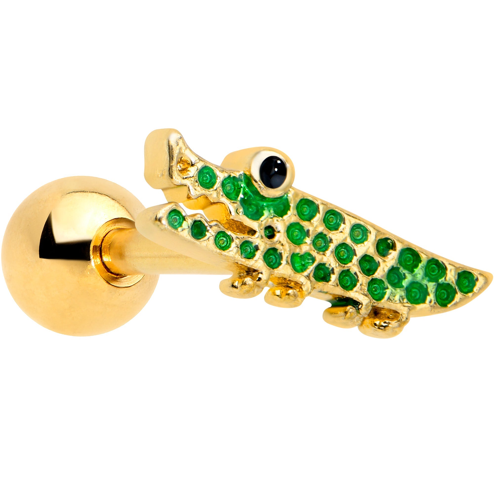 BodyCandy 16G 1/4 Gold Tone Green Hungry Alligator Cartilage Tragus Earring — main product shot
