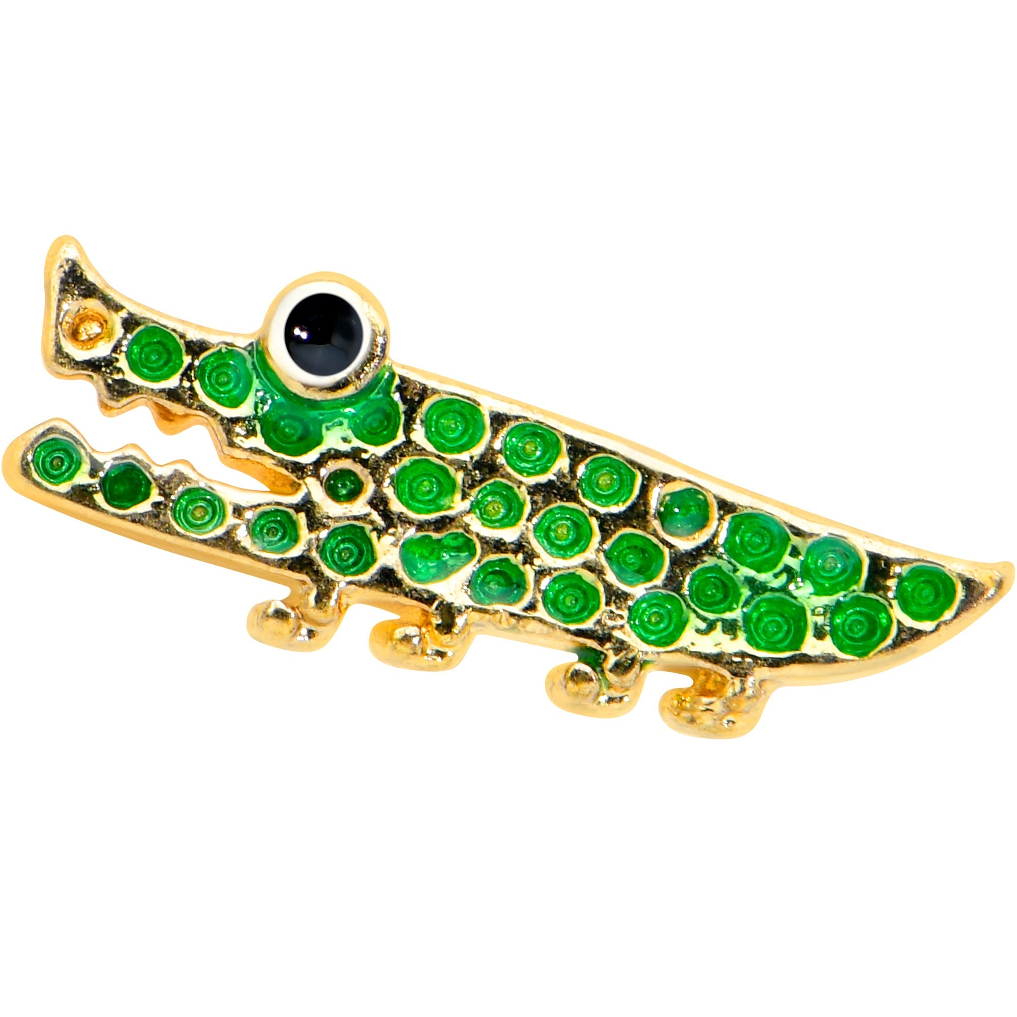 BodyCandy 16G 1/4 Gold Tone Green Hungry Alligator Cartilage Tragus Earring — detail close-up