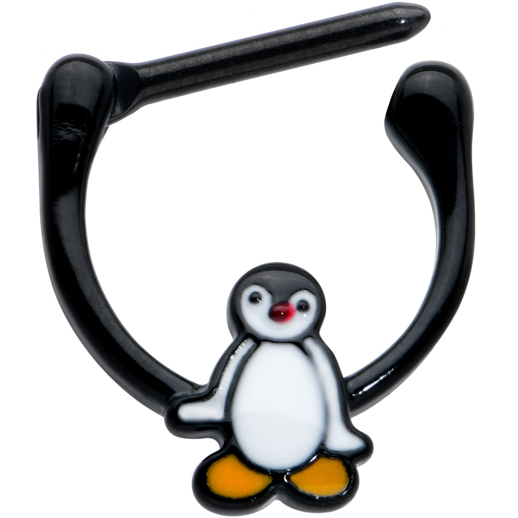 BodyCandy 16G 5/16 Black Baby Penguin Cartilage Clicker — detail close-up