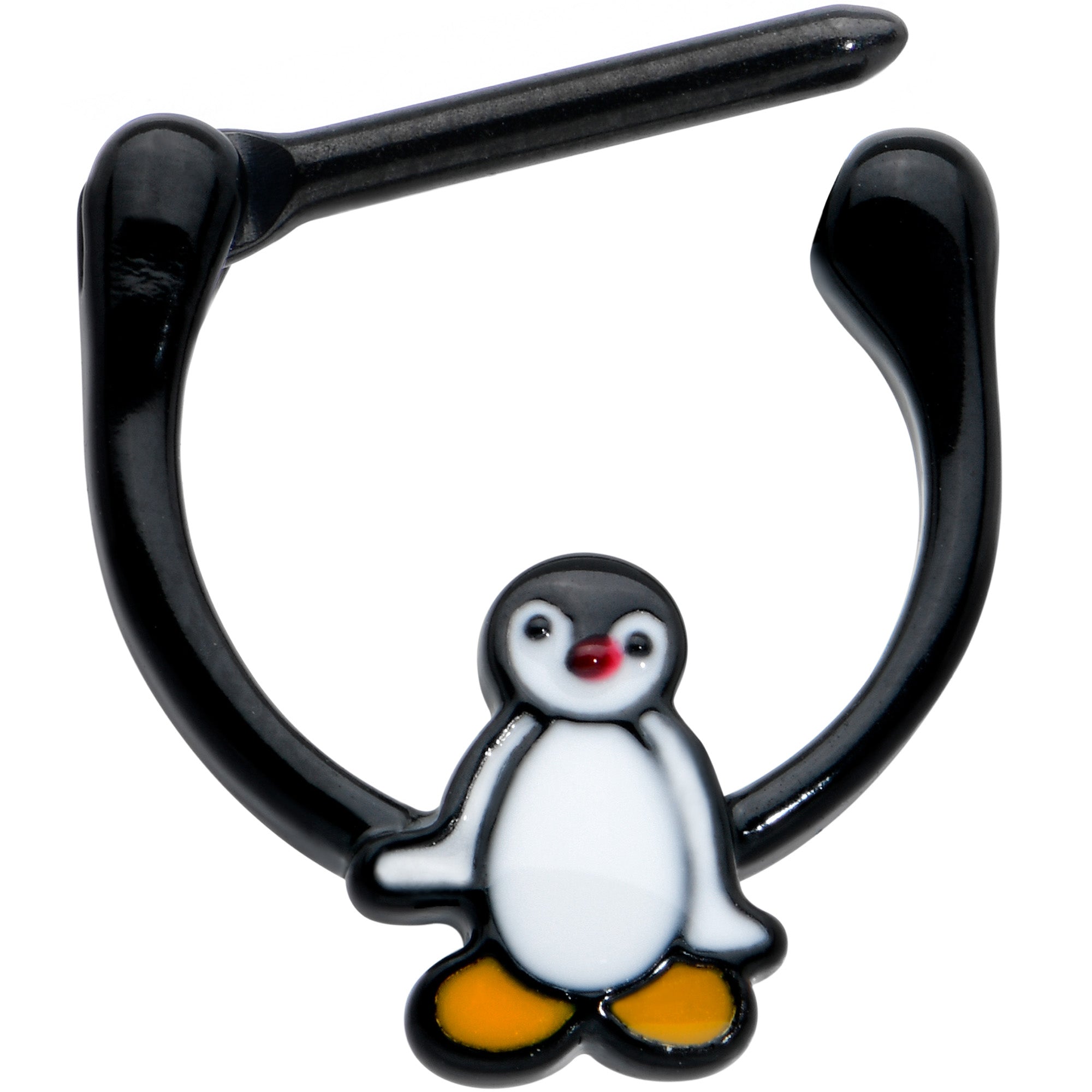 BodyCandy 16G 5/16 Black Baby Penguin Cartilage Clicker — detail close-up