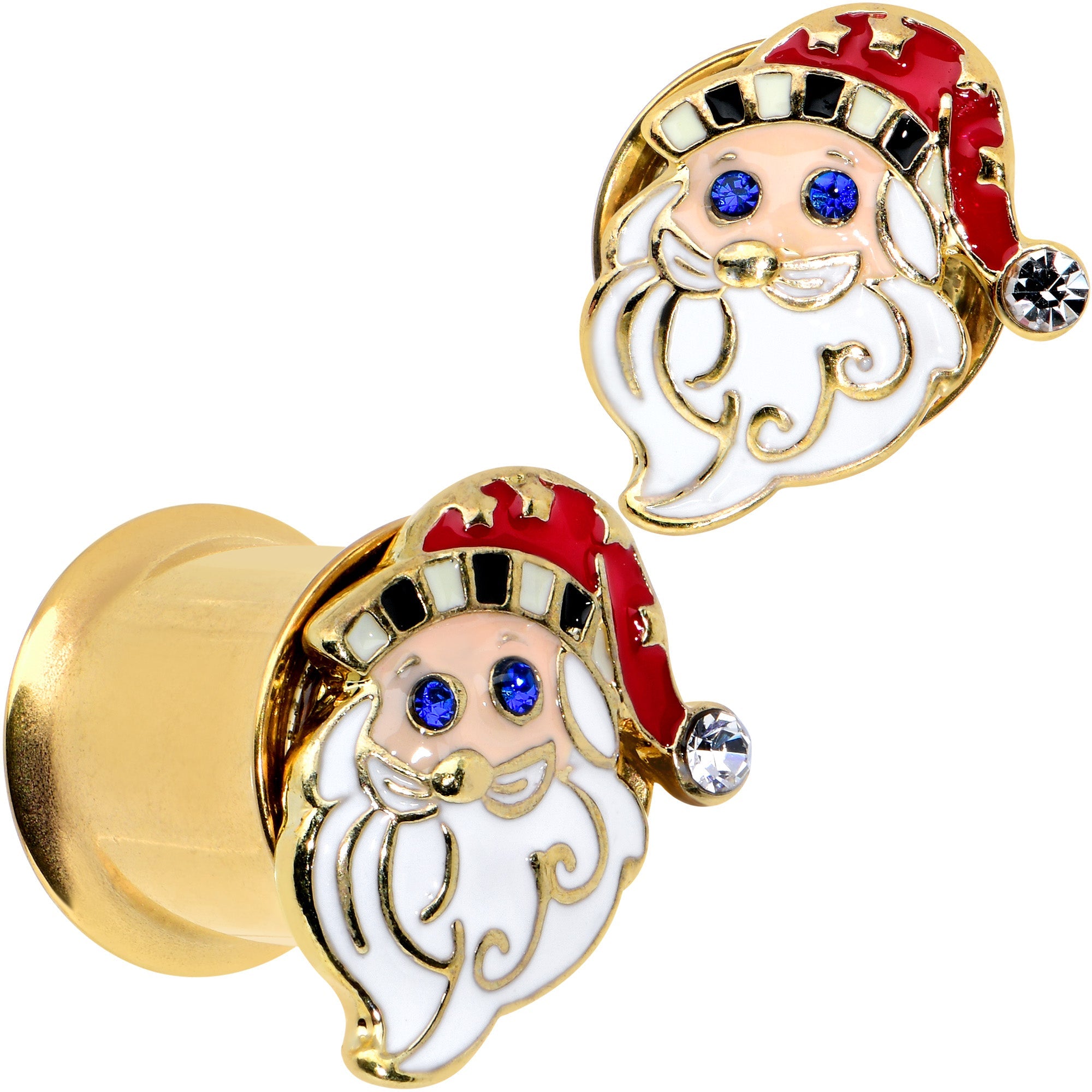 BodyCandy Color Gem Gold Tone Snazzy Santa Christmas Double Flare Plug Set — alternative angle